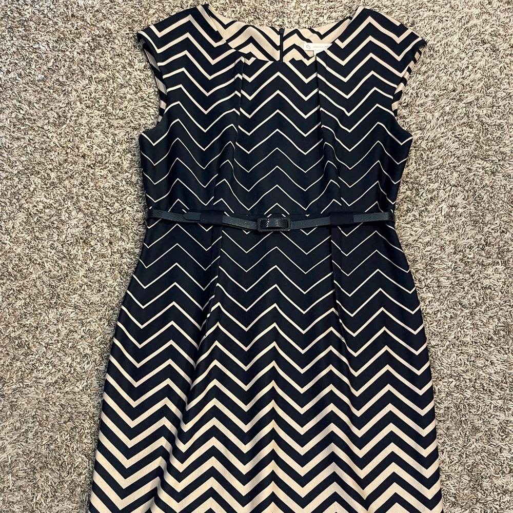 Navy Blue and Tan Chevron Business Dress